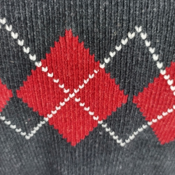 VTG Prefab Men Crew Neck Velveteen Sweater Size Lg Argyle Print Diamond - Picture 3 of 16